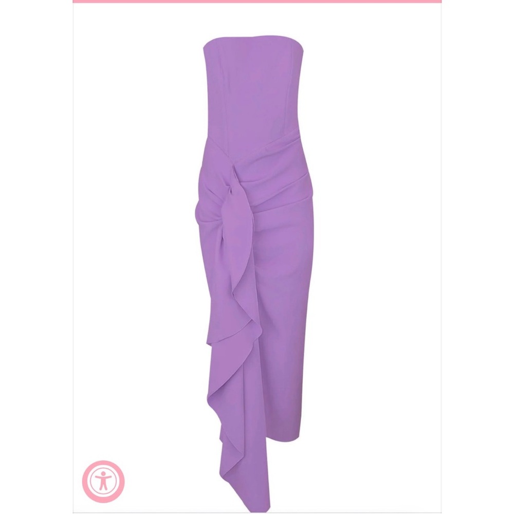Solace London Purple Asymmetrical Ruffled Strapless Cocktail Dress